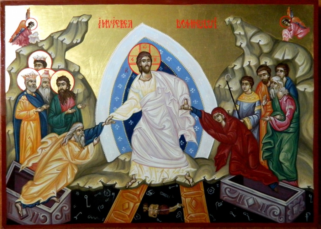 Invierea Domnului- Pogorarea la Iad-  Icoana realizata pe lemn, cu foita de aur de 22k .  Dimensiune 31cmX43cm